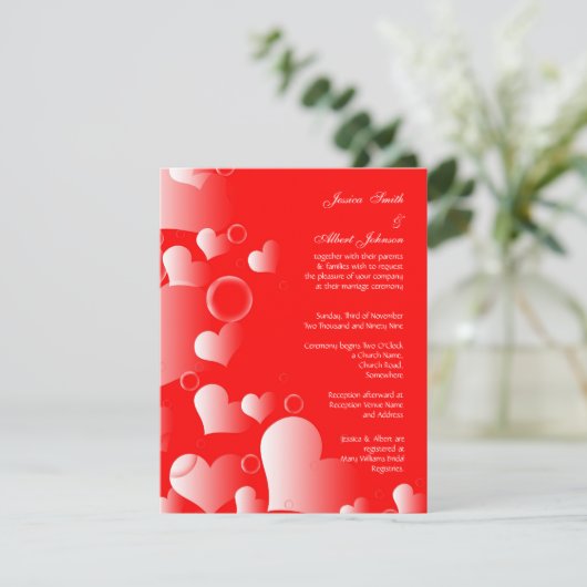 Bruiloft rode harten uitnodiging (Staand voorkant)