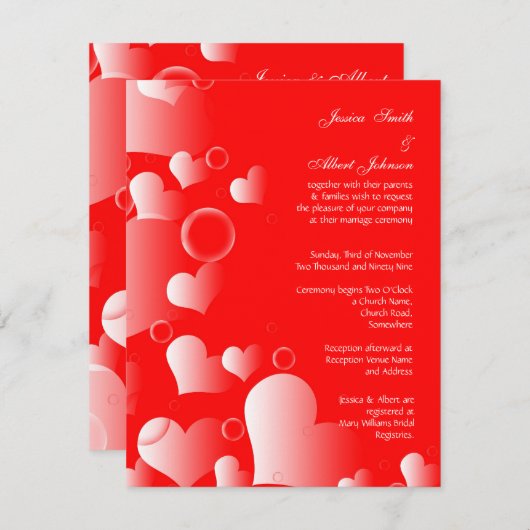 Bruiloft rode harten uitnodiging (Voorkant / Achterkant)