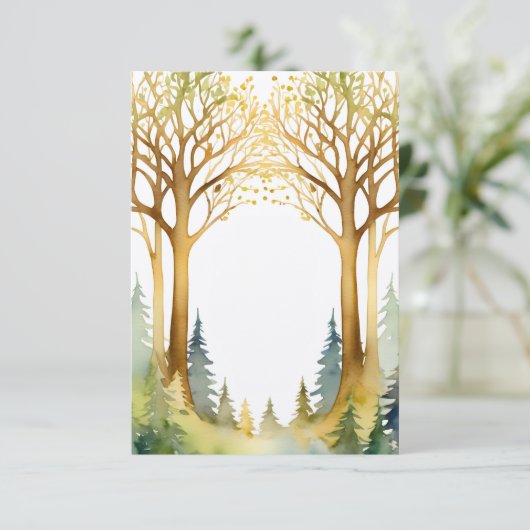 Bruiloft romantische entree lijst bos goud groen kaart (Staand voorkant)