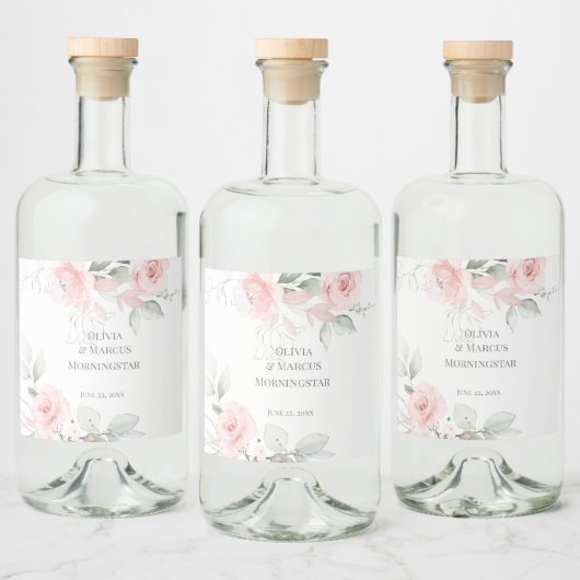 Bruiloft | Romantische Roze Rozen Likeurfles Etiket (Flessen)