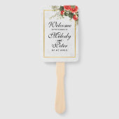 Bruiloft Rood Bloemen Goud Kerstmis Hand Fan Elega Handwaaier (Voorkant)