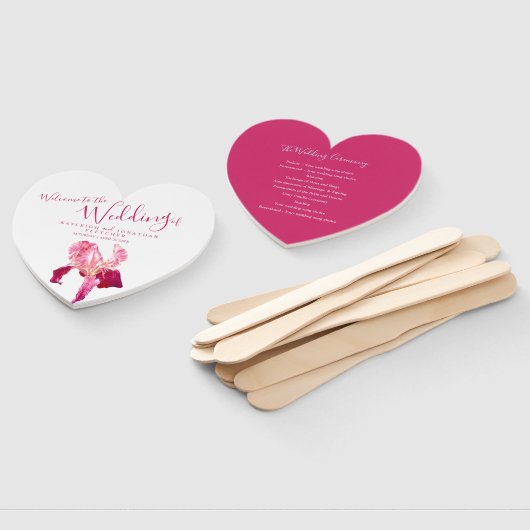 Bruiloft rood roze iris bloem kunst programma fans handwaaier (Niet-gemonteerd)