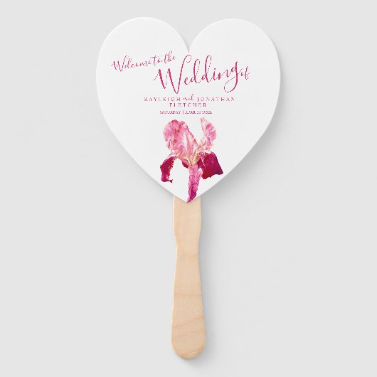Bruiloft rood roze iris bloem kunst programma fans handwaaier (Voorkant)