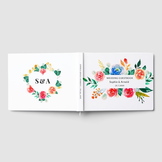 Bruiloft Rood Wit Bloemen Gastenboek (Volledig)