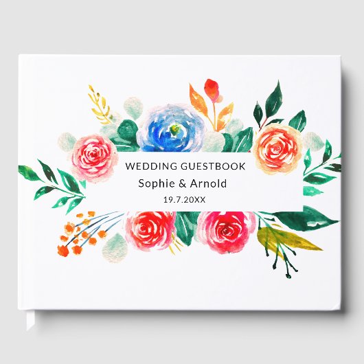Bruiloft Rood Wit Bloemen Gastenboek (Voorkant)