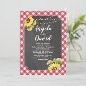 Bruiloft Rood Wit Zonnebloem Gingham Bloemen Licht Kaart (Staand voorkant)