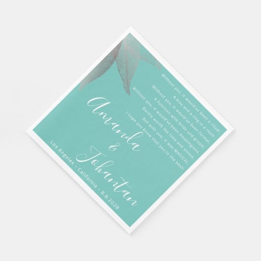 Bruiloft Roos Dank gedicht Bloemen naam Servet (Hoek)