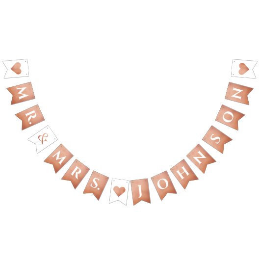 Bruiloft Roos Gold Mr. & Mrs Custom Name 7 Letters Vlaggetjes (Alle)