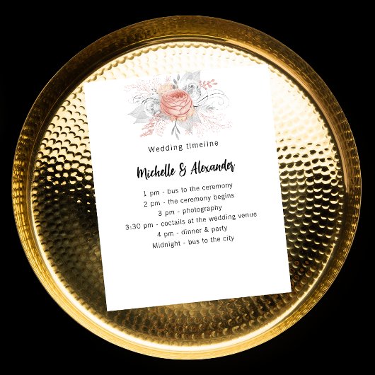Bruiloft roos gouden bloemen budget programma tijd flyer