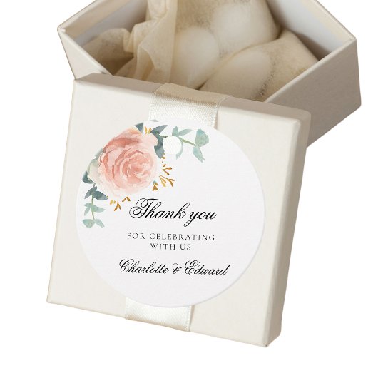 Bruiloft roos gouden bloemengroen dank u bedankjes labels