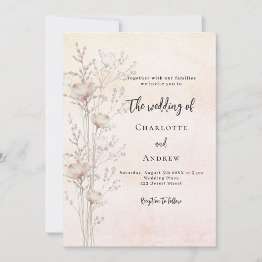 Bruiloft roos gouden blos wilde bloem kaart (Voorkant)