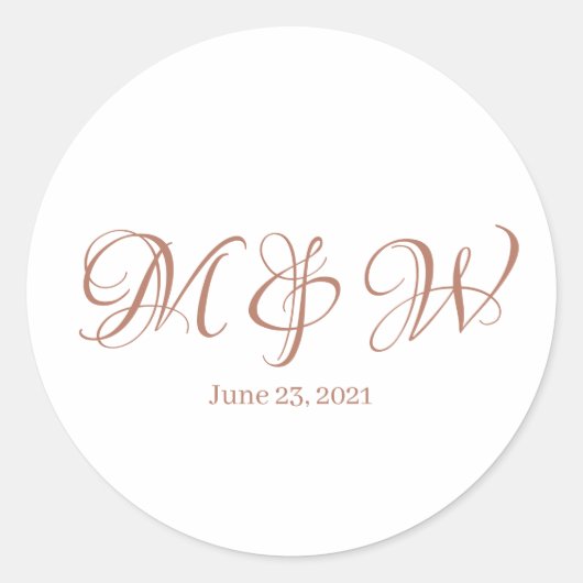 Bruiloft roos gouden script monogram elegante cust ronde sticker (Voorkant)