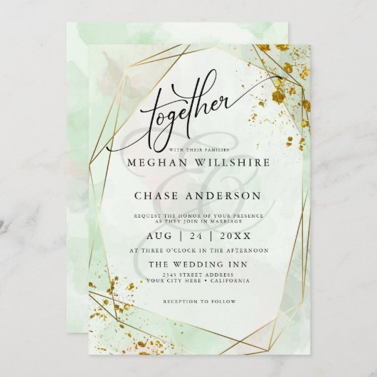 BRUILOFT | Roos Mint Gold Dapappe Waterverf (Voorkant / Achterkant)