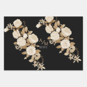 Bruiloft Roos Monogram Zwart Inpakpapier Vel (Voorkant 3)