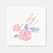 Bruiloft roos pen tekening roze blauw papier serve servetten (Voorkant)
