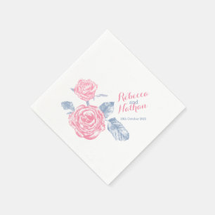 Bruiloft roos pen tekening roze blauw papier serve servetten