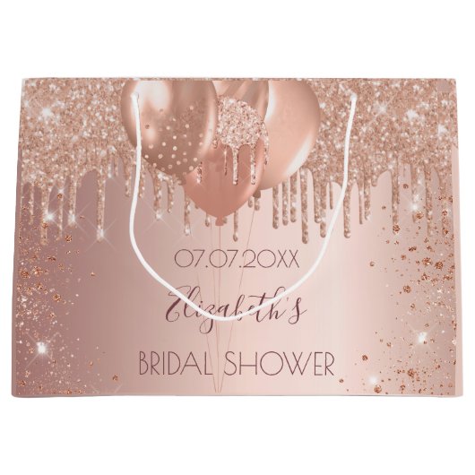 Bruiloft rose goud blozende glitters ballonnen groot cadeauzakje (Voorkant)