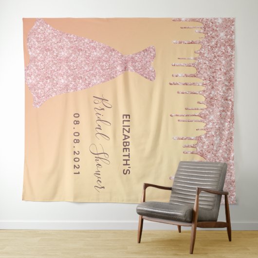 Bruiloft rose goud glinsterende druppels glamour wandkleed (In Situ (horizontaal))