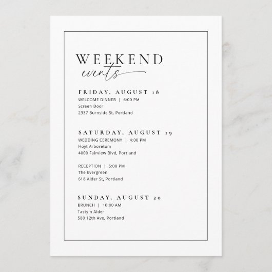 Bruiloft Routebeschrijving Welkomsttas Letter Tijd Menu (Achterkant)