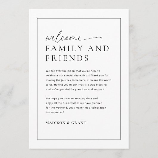 Bruiloft Routebeschrijving Welkomsttas Letter Tijd Menu (Voorkant)