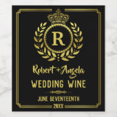 Bruiloft Royal Crown Laurel Krans Goud Zwart Wijn Etiket (Enkel label)