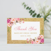 Bruiloft Roze Bloem Koper Glitter Bedankt (Staand voorkant)