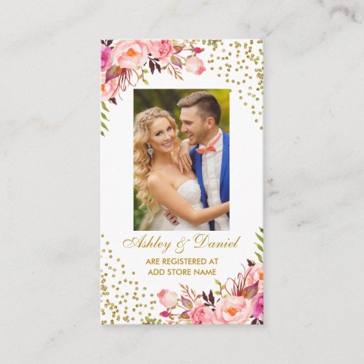 Bruiloft Roze Bloemen Foto Register Invoegen Kaart (Voorkant)