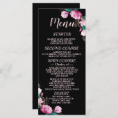 Bruiloft Roze Bloemen Zwart Elegant Rustiek Menu (Voorkant / Achterkant)