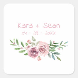 Bruiloft roze bloemenkrans Waterverf effect Vierkante Sticker