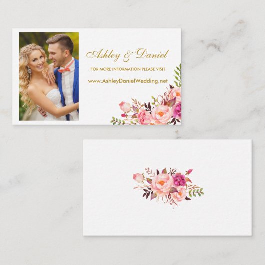 Bruiloft roze bloemfoto website invoegen Kaart (Voorkant / Achterkant)