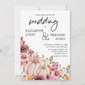 Bruiloft Roze Bourgondische herfst pompoen Bloemen Kaart (Voorkant)