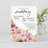 Bruiloft Roze Bourgondische herfst pompoen Bloemen Kaart (Staand voorkant)