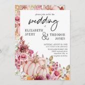 Bruiloft Roze Bourgondische herfst pompoen Bloemen Kaart (Voorkant / Achterkant)