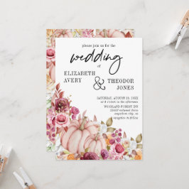 Bruiloft Roze Bourgondische herfst pompoen Bloemen Kaart