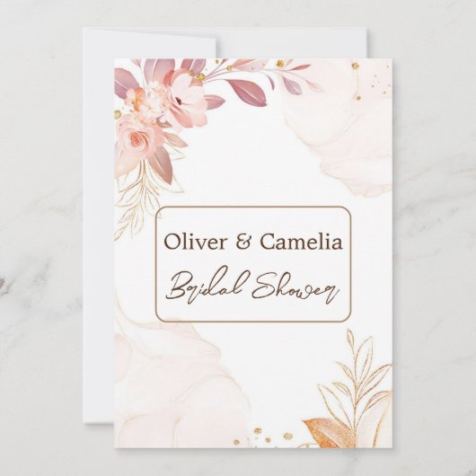 bruiloft Roze en bruin Uitnodigingskaart Kaart (Achterkant)