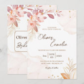 bruiloft Roze en bruin Uitnodigingskaart Kaart (Voorkant / Achterkant)