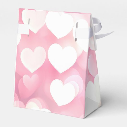 Bruiloft Roze en Witte Bokeh Harten Bedankdoosjes (Achterkant)