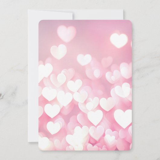 Bruiloft roze en witte bokeh harten kaart (Achterkant)