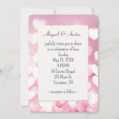 Bruiloft roze en witte bokeh harten kaart (Voorkant)