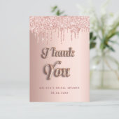 Bruiloft roze goud glitters roze luxe bedankkaart (Staand voorkant)