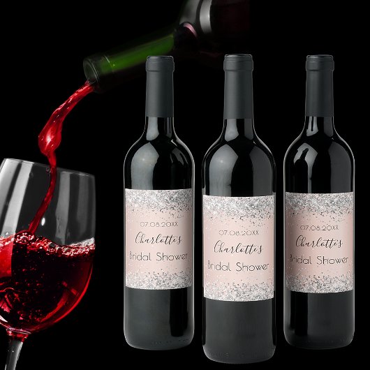 Bruiloft roze goud zilverblush naam wijn etiket