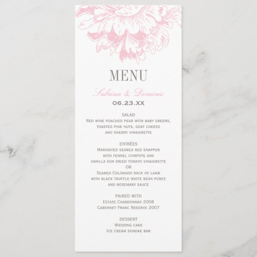 Bruiloft Roze Grijs Bloemen Pioen Bruiloft Diner Menu (Voorkant)