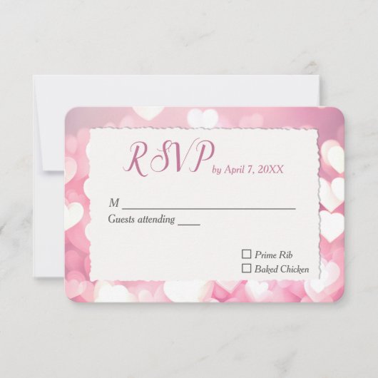 Bruiloft Roze Harten RSVP Kaartje (Voorkant)