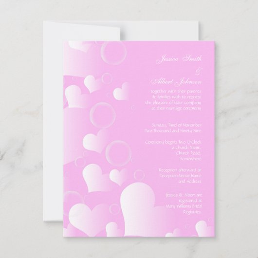 Bruiloft roze harten uitnodiging (Voorkant)
