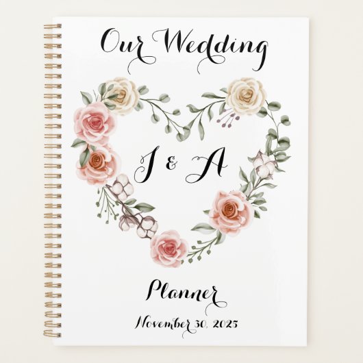 Bruiloft Roze Ivoor Rozen Organizer Planner (Voorkant)