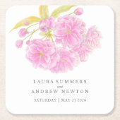 Bruiloft roze kersenbloesem aangepaste papieren on kartonnen onderzetters (Voorkant)