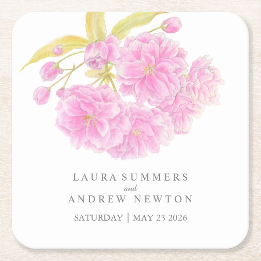 Bruiloft roze kersenbloesem aangepaste papieren on kartonnen onderzetters (Voorkant)