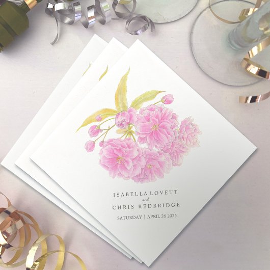 Bruiloft roze kersenbloesem papier servet