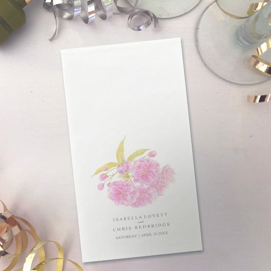 Bruiloft roze kersenbloesem waterverf kunst servet