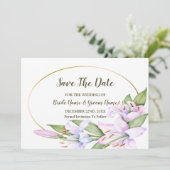 Bruiloft Roze Lelie Bloemen Gouden Lijst Mooi Save The Date (Staand voorkant)